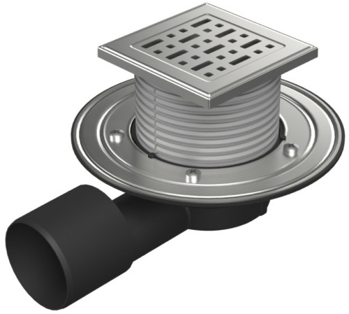 Floor drain with side outlet D50/75, stainless steel flange, grid FACE ...