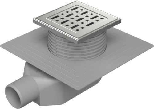 Floor drain-low with side outlet D50, collar, stainless steel frame ...