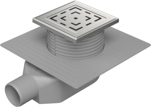 Floor Drain-low With Side Outlet D50, Collar, Stainless Steel Grid 