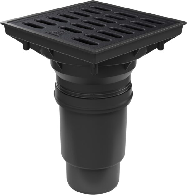 Bottom street drain, outlet D110 water flap, cast iron grid