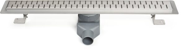 Stainless steel linear floor drain, side outlet D50, plastic siphone, 1050mm, Square grid matt