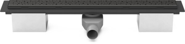 Linear floor drain black 650mm with side outlet D50 and swivel siphon 360°, Drops grid black